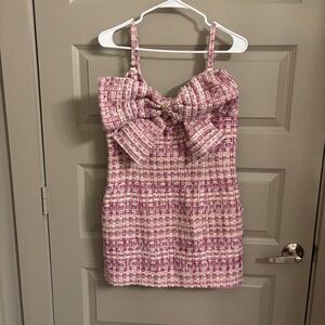 Pink Tweed Bow Cocktail Dress - Sz Large